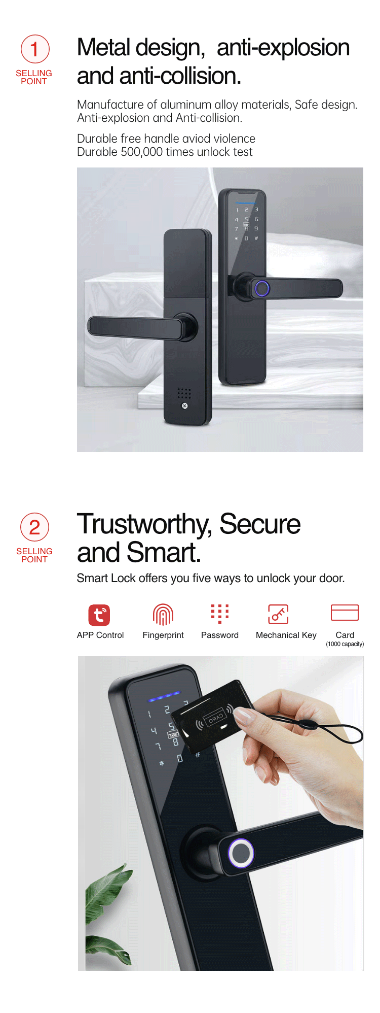 Smart Mortise Door Lock - Fingerprint, Password, Mechanical Key, Card, APP, Bluetooth/WiFi  - SL20