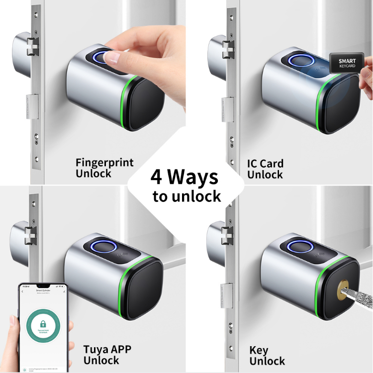 Smart Cylinder Lock, Waterproof - Fingerprint IC-card, App, Physical Key, Smart Cylinder Lock - SL16