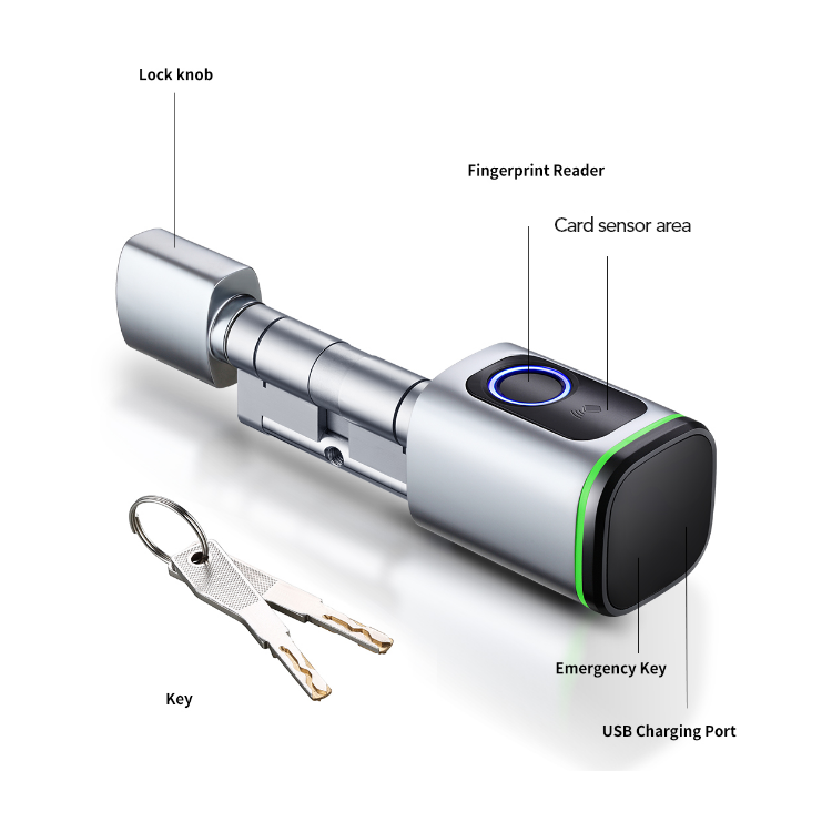 Smart Cylinder Lock, Waterproof - Fingerprint IC-card, App, Physical Key, Smart Cylinder Lock - SL16