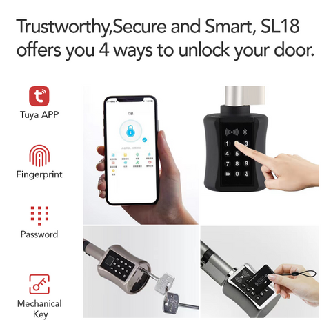 Smart Cylinder Lock - Home Apartment Electronic Biometric Fingerprint Keyless Tuya TTLock Smart Lock Cylinder - SL18