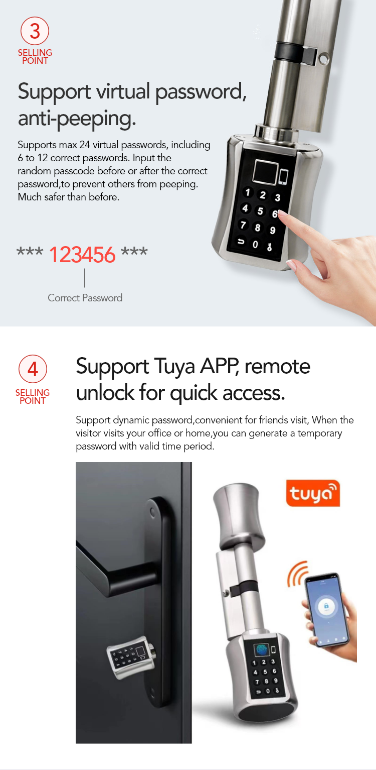 Smart Cylinder Lock - Home Apartment Electronic Biometric Fingerprint Keyless Tuya TTLock Smart Lock Cylinder - SL18