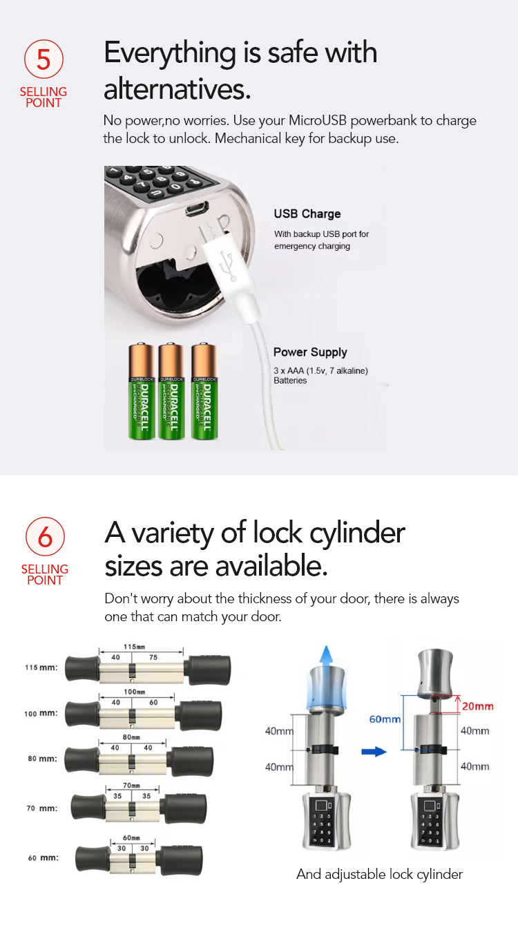 Smart Cylinder Lock - Home Apartment Electronic Biometric Fingerprint Keyless Tuya TTLock Smart Lock Cylinder - SL18