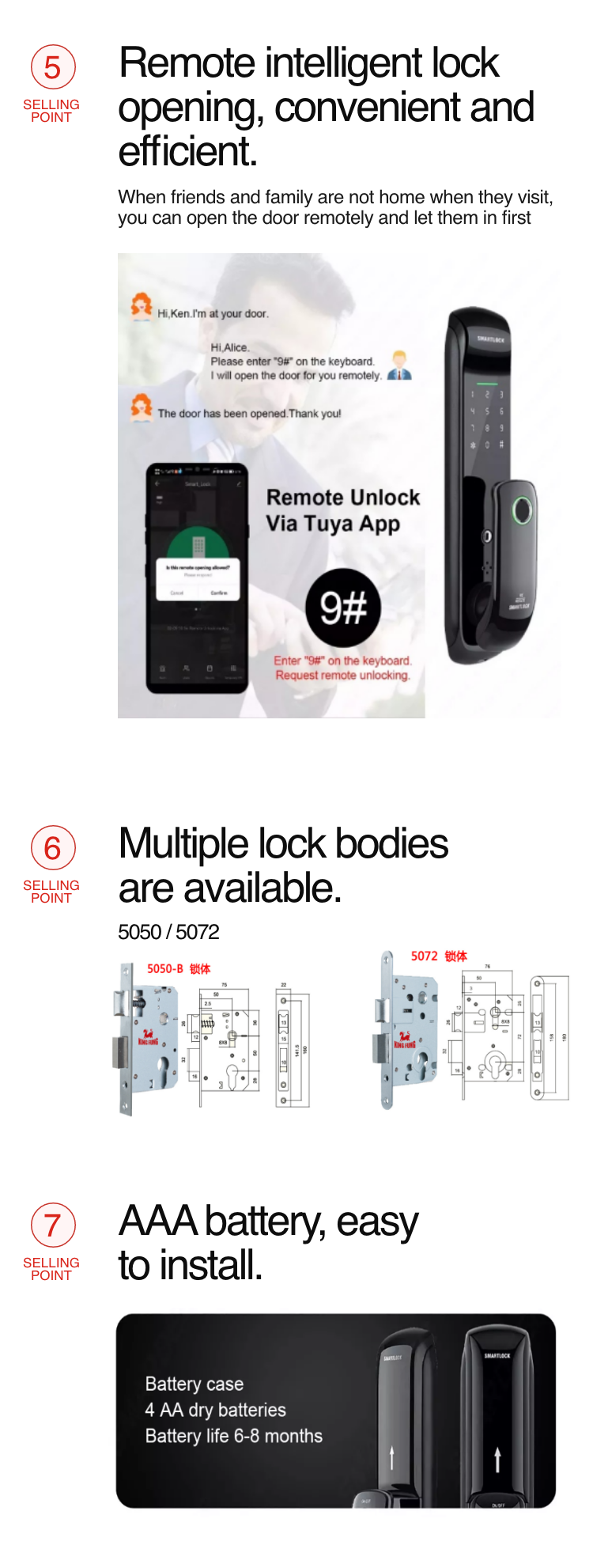 Smart Mortise Door Lock -  Fingerprint, Password, Mechanical Key, Card, APP, Bluetooth/WiFi Smart Lock  - SL19