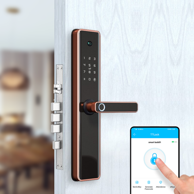 Smart Mortise Door Lock with Camera - Fingerprint, Password, Mechanical Key, Card, APP, Bluetooth/WiFi - SLC3