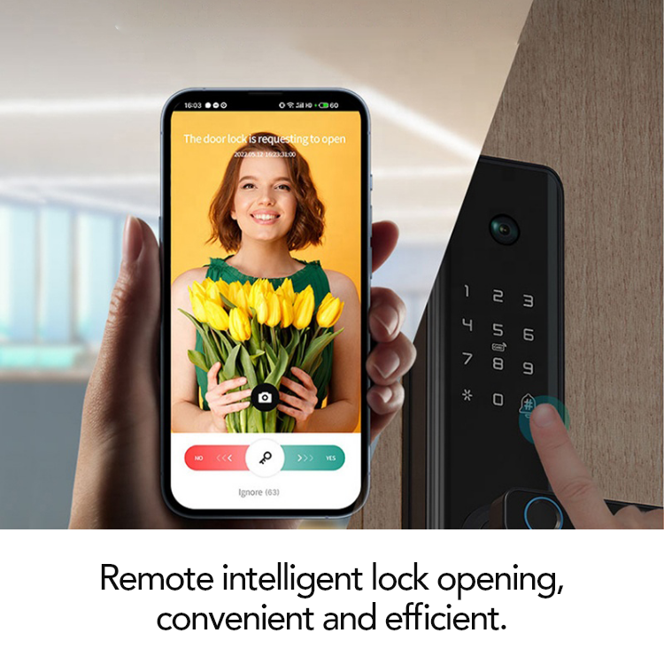 Smart Mortise Door Lock with Camera - Fingerprint, Password, Mechanical Key, Card, APP, Bluetooth/WiFi - SLC3