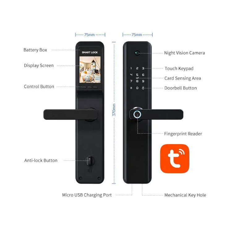 Smart Mortise Door Lock with Camera - Fingerprint, Password, Mechanical Key, Card, APP, Bluetooth/WiFi - SLC3