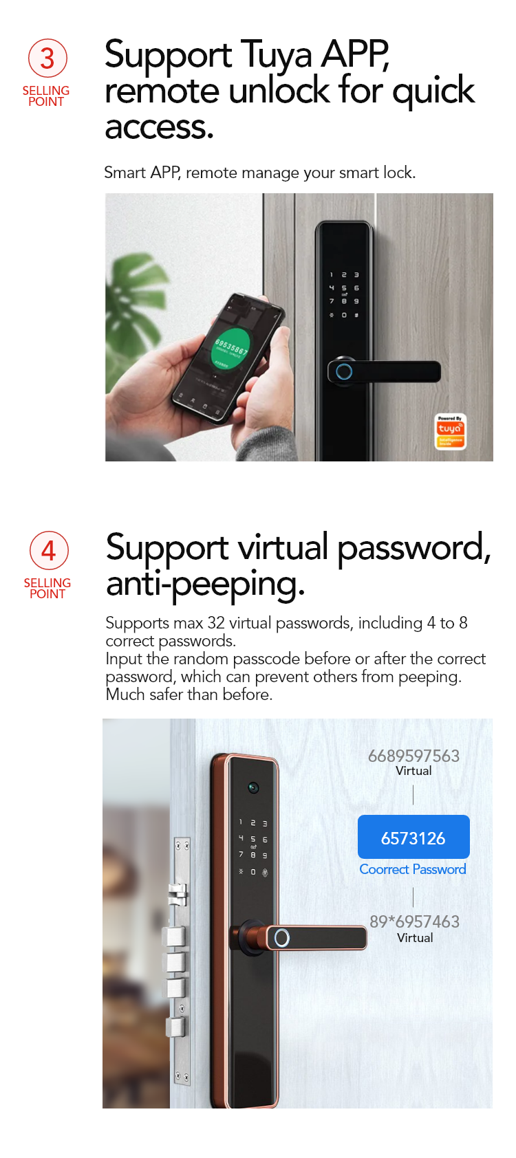 Smart Mortise Door Lock with Camera - Fingerprint, Password, Mechanical Key, Card, APP, Bluetooth/WiFi - SLC3