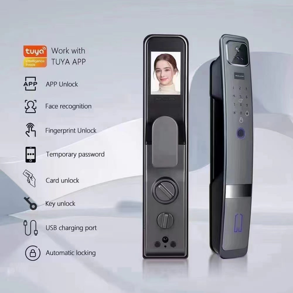 Smart Mortise Door Lock with Camera - Face Recognition, Fingerprint, Password, Mechanical Key, Card, APP, Bluetooth/WiFi  - SLC5