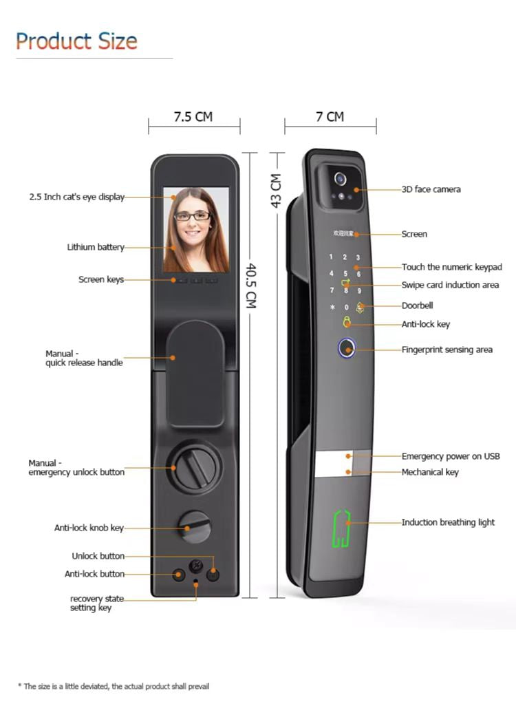 Smart Mortise Door Lock with Camera - Face Recognition, Fingerprint, Password, Mechanical Key, Card, APP, Bluetooth/WiFi  - SLC5