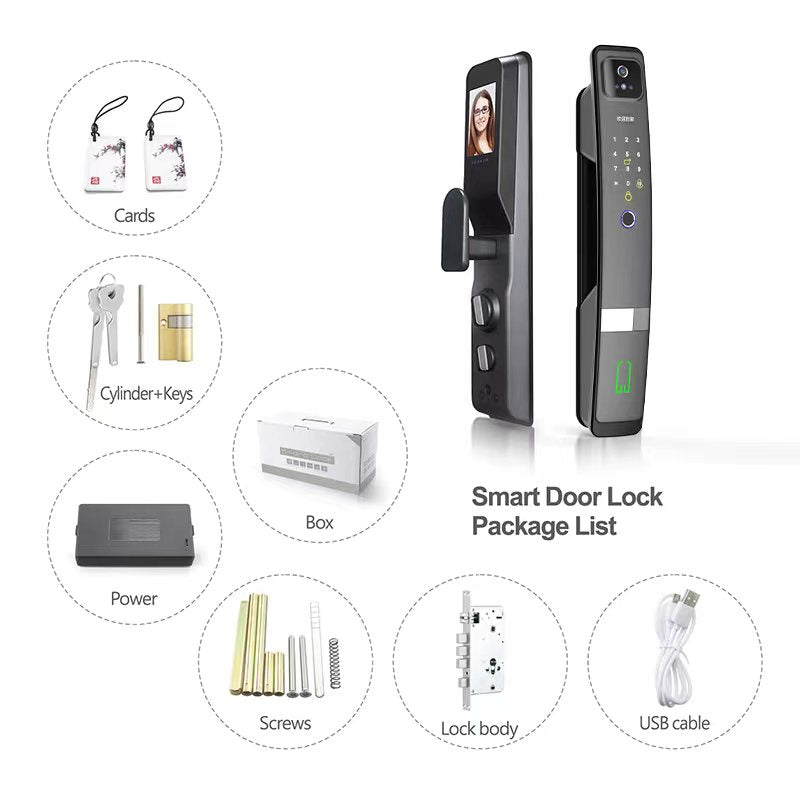 Smart Mortise Door Lock with Camera - Face Recognition, Fingerprint, Password, Mechanical Key, Card, APP, Bluetooth/WiFi  - SLC5