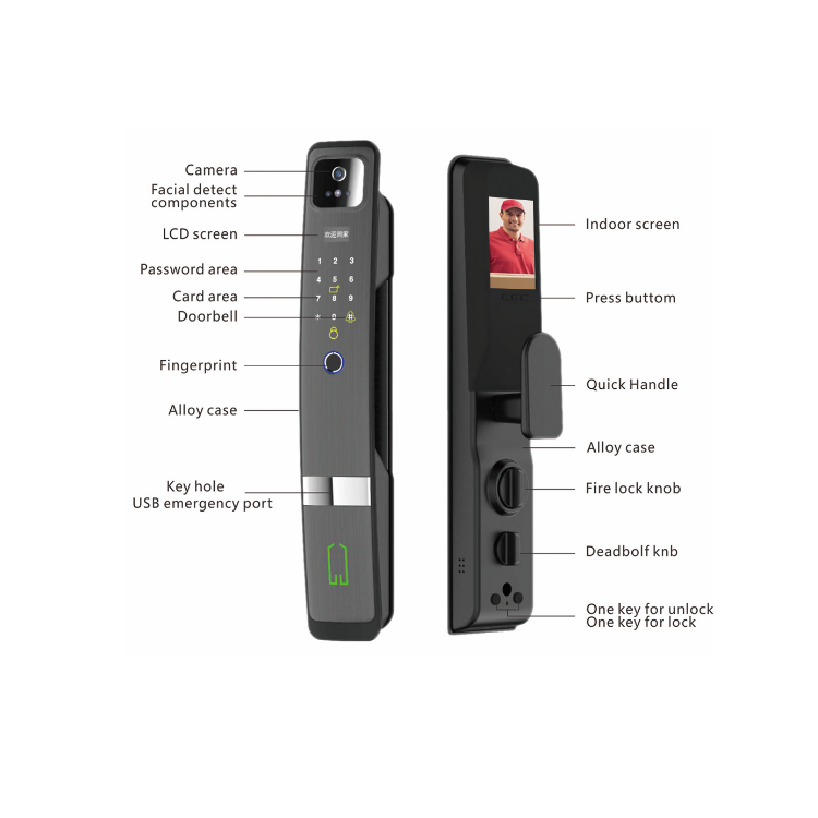 Smart Mortise Door Lock with Camera - Face Recognition, Fingerprint, Password, Mechanical Key, Card, APP, Bluetooth/WiFi  - SLC5