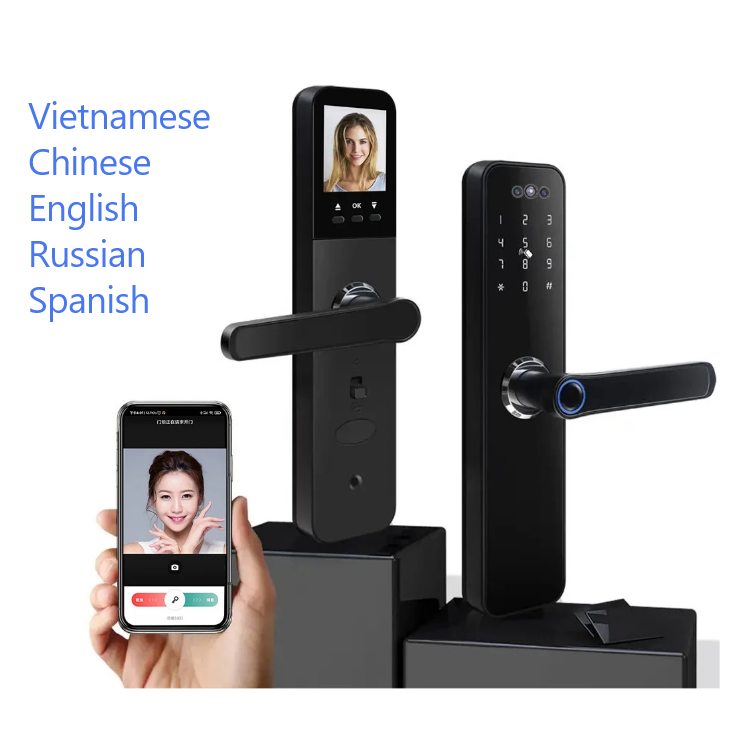 Door Lock with Camera - Fingerprint, Password, Mechanical Key, Card, APP, Bluetooth/WiFi - SLC8