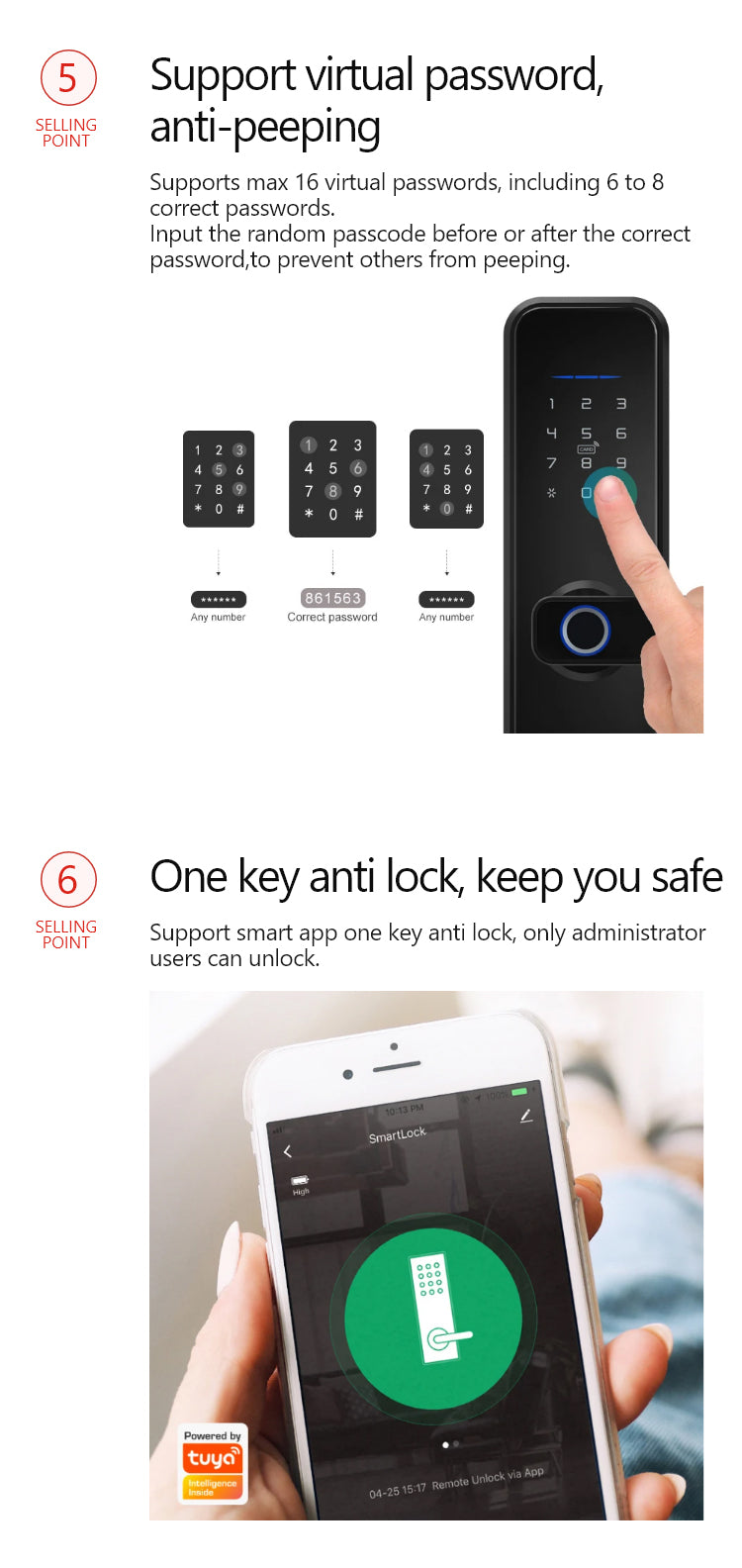 Door Lock with Camera - Fingerprint, Password, Mechanical Key, Card, APP, Bluetooth/WiFi - SLC8