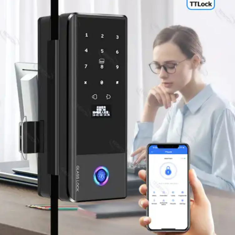 Smart Glass Door Lock - Fingerprint Password Card APP Wifi / Bluetooth Mechanical Key Smart Lock for Glass Doors  - SLG5