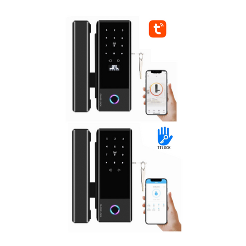 Smart Glass Door Lock - Fingerprint Password Card APP Wifi / Bluetooth Mechanical Key Smart Lock for Glass Doors  - SLG5