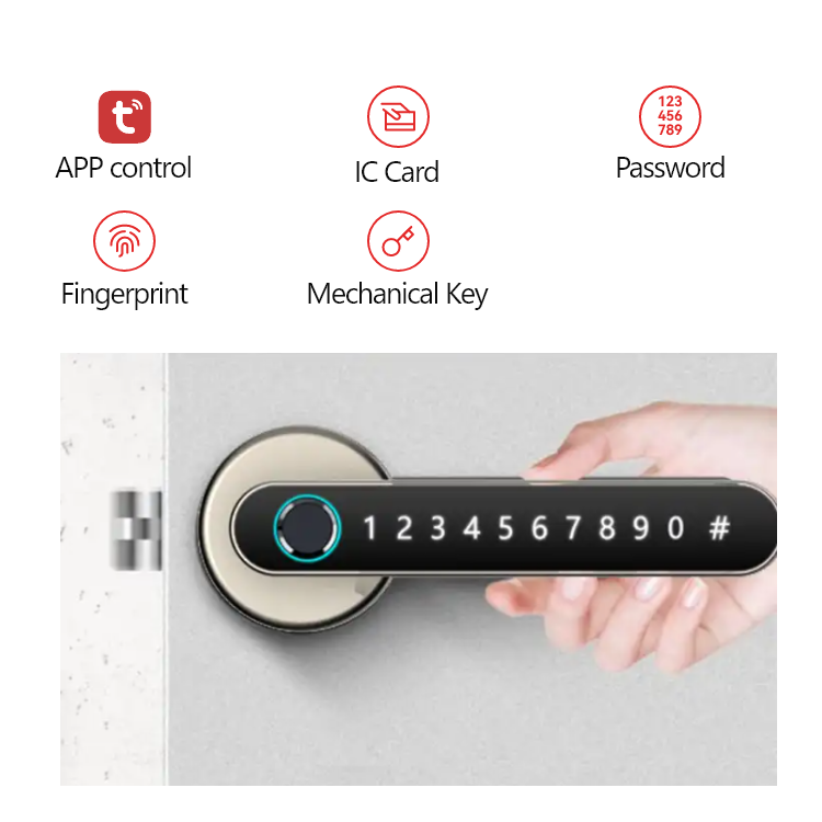 Smart Door Handle Lock - Fingerprint Passcode Bluetooth APP Physical Key Free Tuya APP Smart Door Handle with Latch - SLH6