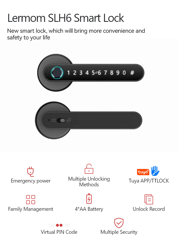 Smart Door Handle Lock - Fingerprint Passcode Bluetooth APP Physical Key Free Tuya APP Smart Door Handle with Latch - SLH6