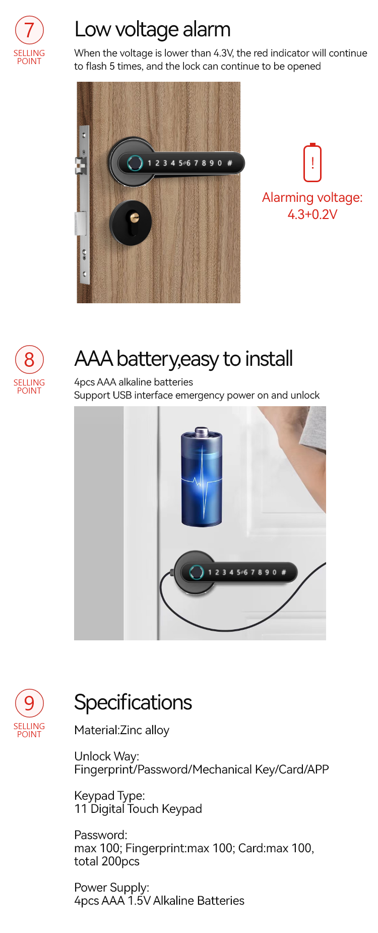 Smart Door Handle Lock - Fingerprint Passcode Bluetooth APP Physical Key Free Tuya APP Smart Door Handle with Latch - SLH6