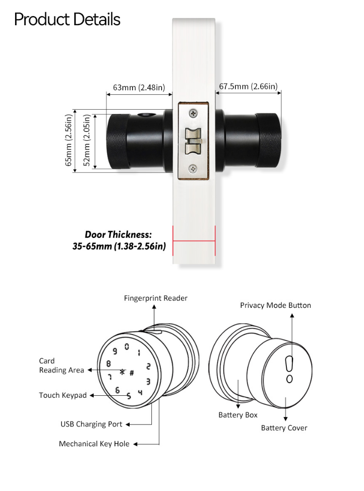 Smart Door Knob  - Fingerprint Password APP Card Mechanical Key - SLK5